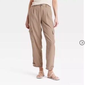 Women's High-Rise Straight Leg Linen Cargo Pants - A New Day™